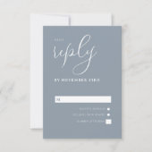 Modern Dusty Blue & White Simple Wedding RSVP Kaartje (Voorkant)