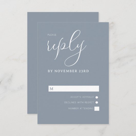 Modern Dusty Blue & White Simple Wedding RSVP Kaartje (Voorkant / Achterkant)