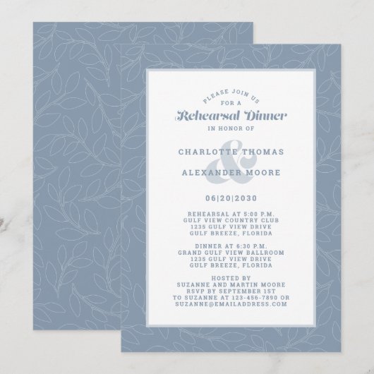 Modern Dusty Blue White Wedding Rehearsal Dinner Kaart (Voorkant / Achterkant)