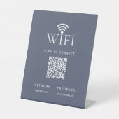 Modern Dusty Blue WiFi Network Password QR Code Reclamebord Met Voetstuk (Voorkant)