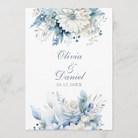 Modern Dusty Blue Wildflower huwelijksprogramma Programmakaart (Voorkant)