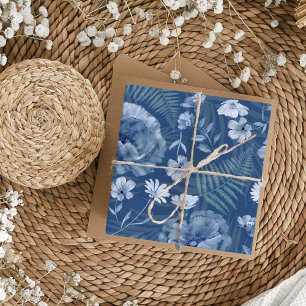 Modern Dusty Blue Wildflower Pattern Inpakpapier Vel