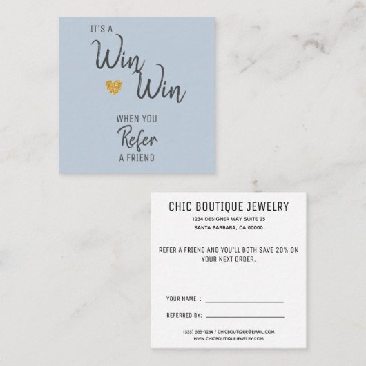 Modern Dusty Blue Win Refer een vriend Aanbevelingskaartje (Voorkant / Achterkant)