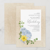 Modern Dusty Blue Zonnebloem Bloemen Boho Bruiloft Kaart (Voorkant / Achterkant)