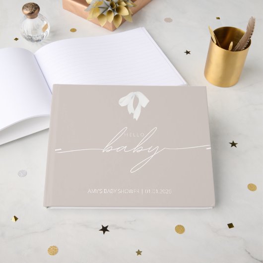 Modern Dusty Blush Bow Baby shower Gastenboek (Voorkant open)