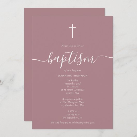 Modern Dusty Blush Roos Pink Christening Baptisme Kaart (Voorkant / Achterkant)