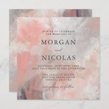 Modern Dusty Coral Abstract Brush Strokes Wedding