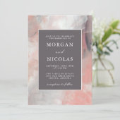 Modern Dusty Coral and Grey Brush Strokes Wedding Kaart (Staand voorkant)