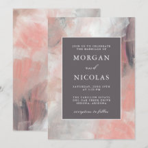 Modern Dusty Coral and Grey Brush Strokes Wedding