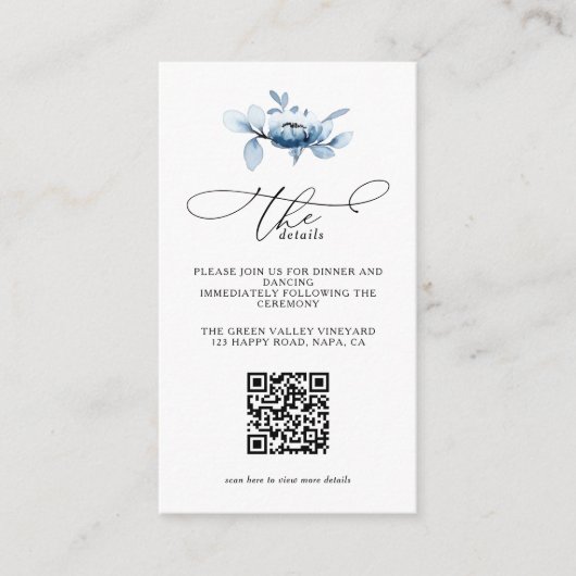 Modern Dusty Floral QR Code Wedding Details Informatiekaartje (Voorkant)