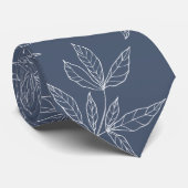 Modern Dusty Gray Navy & White Peony Leaf Wedding Stropdas (Opgerold)