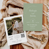 Modern Dusty Green Boho Wedding Foto QR Code RSVP Kaart