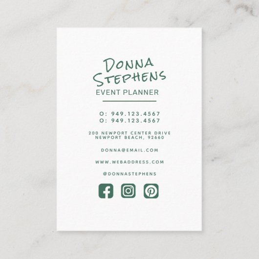 Modern Dusty Green Eenvoudige Hand Lettered Minima Visitekaartje (Achterkant)