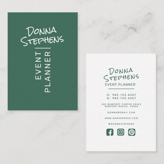 Modern Dusty Green Eenvoudige Hand Lettered Minima Visitekaartje (Voorkant / Achterkant)