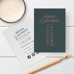 Modern Dusty Green Eenvoudige Hand Lettered Minima Visitekaartje