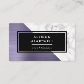 Modern Dusty Lavender Brushed Metal Marble Black Visitekaartje (Voorkant)