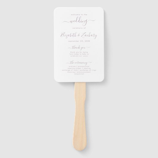 Modern Dusty Lavender Script Wedding Programme Handwaaier (Voorkant)