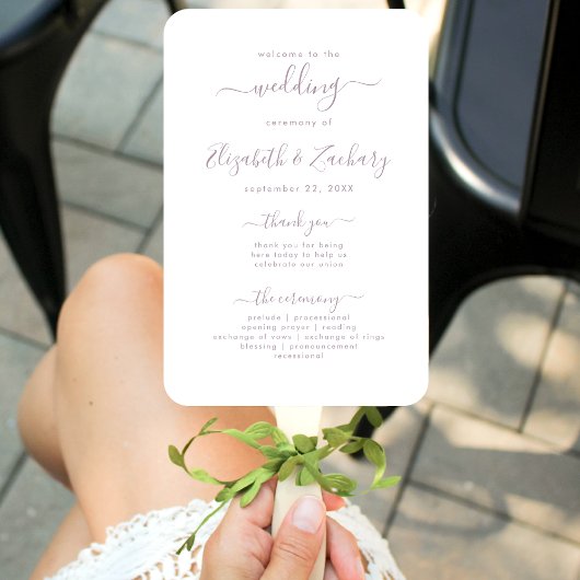 Modern Dusty Lavender Script Wedding Programme Handwaaier