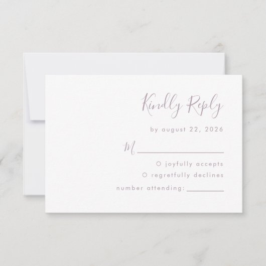 Modern Dusty Lavender Script Wedding RSVP Kaartje (Voorkant)