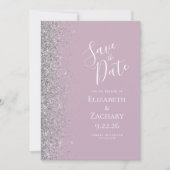 Modern Dusty Lila Silver Glitter Save the Date Aankondiging (Voorkant)