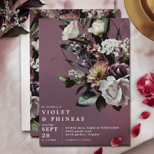 Modern Dusty Mauve Paars   Elegant Floral Wedding Kaart
