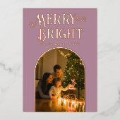 Modern Dusty Mauve & Roos Gouden Kerstfoto Folie Feestdagenkaart (Voorkant)