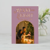 Modern Dusty Mauve & Roos Gouden Kerstfoto Folie Feestdagenkaart (Staand Voorkant)