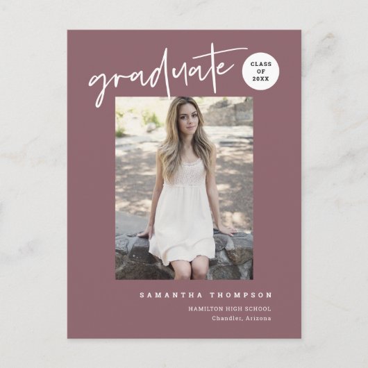Modern Dusty Paars College High School Afstudeerde Briefkaart (Voorkant)