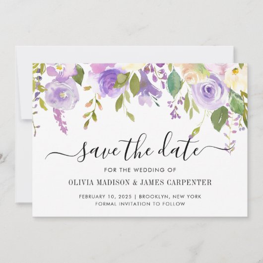 Modern Dusty Paars Violet Peony Floral Wedding Save The Date (Voorkant)