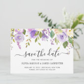 Modern Dusty Paars Violet Peony Floral Wedding Save The Date (Staand voorkant)