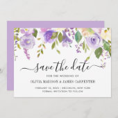 Modern Dusty Paars Violet Peony Floral Wedding Save The Date (Voorkant / Achterkant)