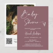 Modern Dusty Paarse Boho Baby shower QR Code Foto Kaart (Voorkant / Achterkant)