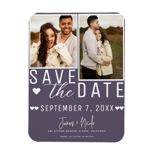 Modern Dusty Paarse Save the Date 2 Foto Bruiloft Magneet (Verticaal)