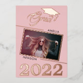 Modern Dusty Pink Afstuderen 2 Foto Afstuderen Folie Uitnodiging (Voorkant)