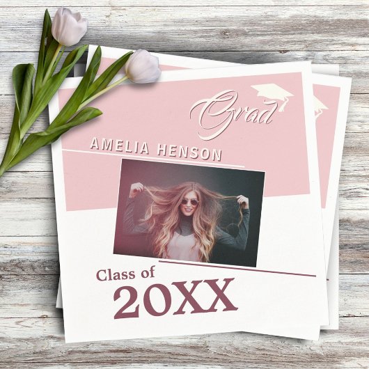 Modern Dusty Pink Afstuderen Fotogradatie Partij Servet