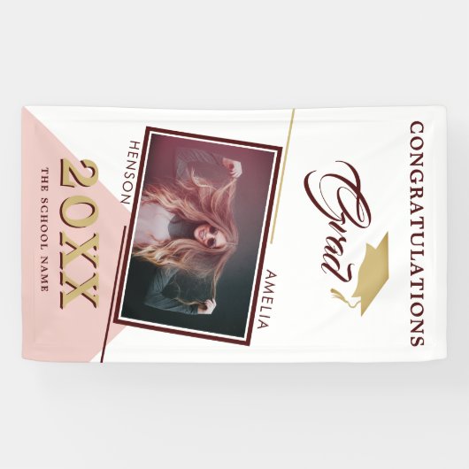 Modern Dusty Pink Afstuderen Fotogradatie Partij Spandoek (Horizontaal)