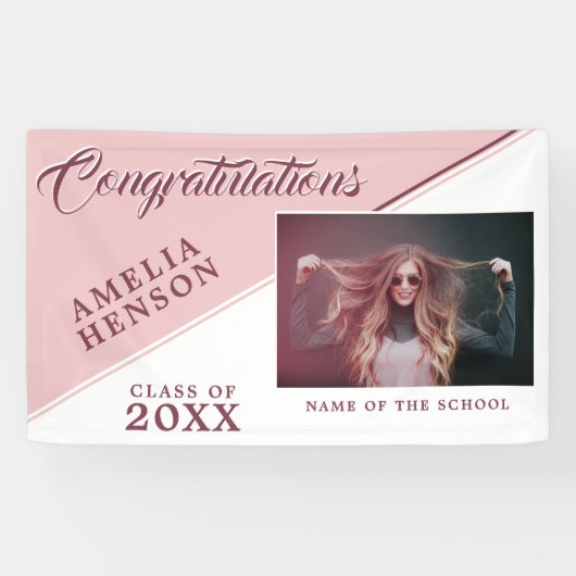 Modern Dusty Pink Afstuderen Fotogradatie Partij Spandoek (Horizontaal)