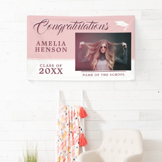 Modern Dusty Pink Afstuderen Fotogradatie Partij Spandoek (Insitu)