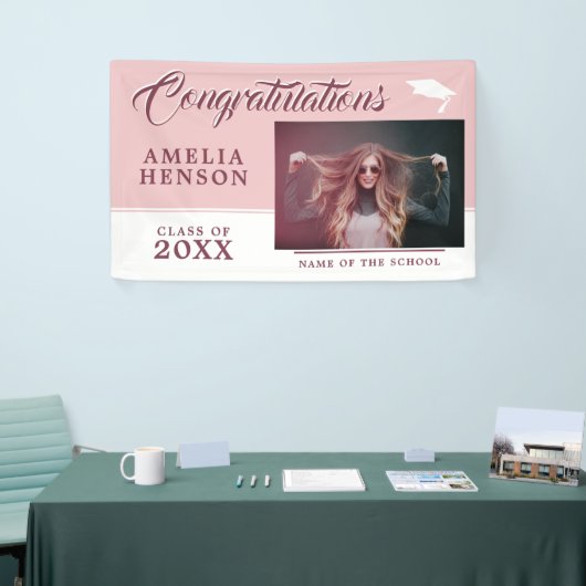 Modern Dusty Pink Afstuderen Fotogradatie Partij Spandoek (Beurs)