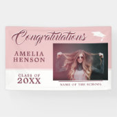 Modern Dusty Pink Afstuderen Fotogradatie Partij Spandoek (Horizontaal)