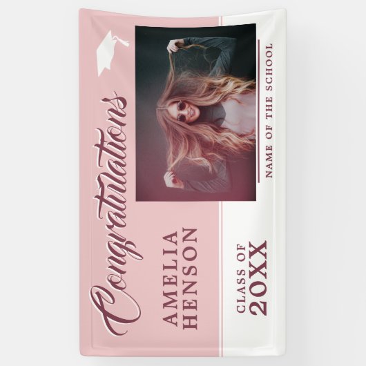 Modern Dusty Pink Afstuderen Fotogradatie Partij Spandoek (Verticaal)