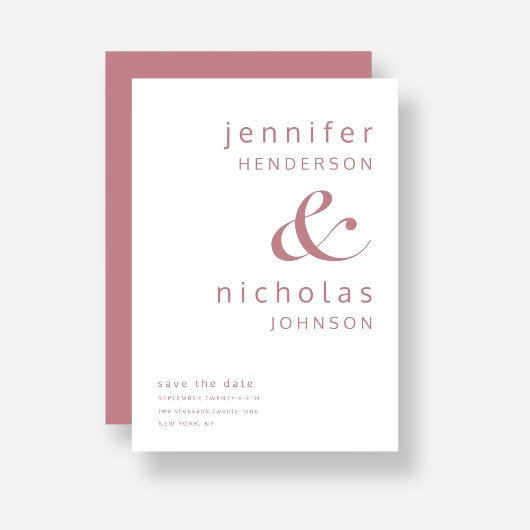 Modern Dusty Pink Ampersand Typography Wedding Save The Date