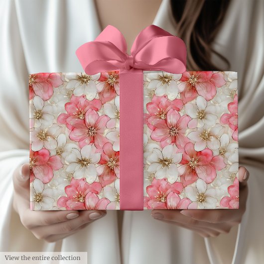 Modern dusty pink and gold birthday gift wrap cadeaupapier