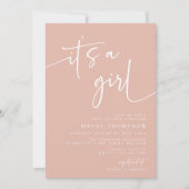 Modern Dusty Pink Baby shower Invite Het is een me Kaart (Voorkant)