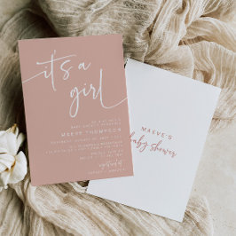 Modern Dusty Pink Baby shower Invite Het is een me Kaart