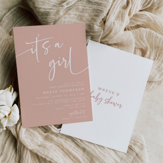 Modern Dusty Pink Baby shower Invite Het is een me Kaart