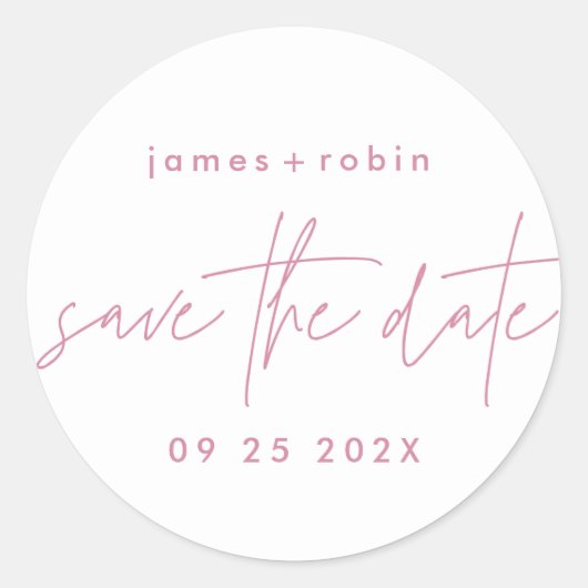 Modern Dusty Pink Blush Casual Fun Engaged Weddens Ronde Sticker (Voorkant)
