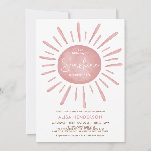 Modern Dusty Pink Boho Sunshine Girl Baby shower Kaart (Voorkant)