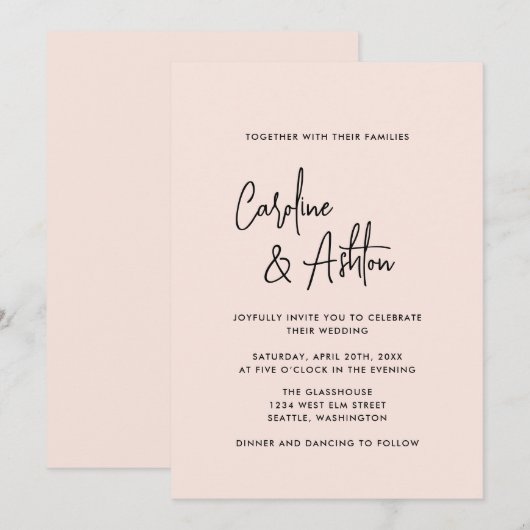 Modern | dusty pink | bold names wedding invitatio save the date (Voorkant / Achterkant)