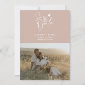 Modern Dusty Pink Calligrafie Script Foto Save The Date (Voorkant)